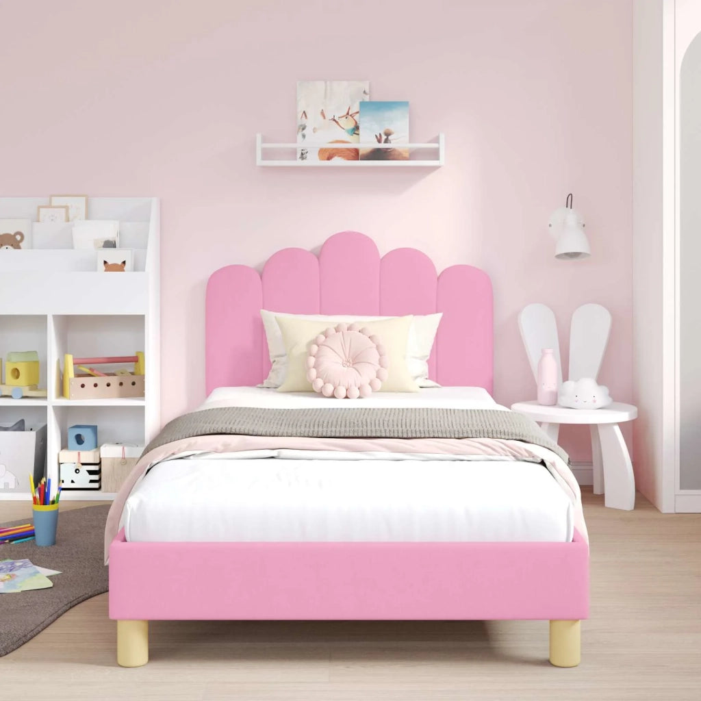 Struttura letto bambini con testata Rosa 90 x 200 cm Tessuto 42011062