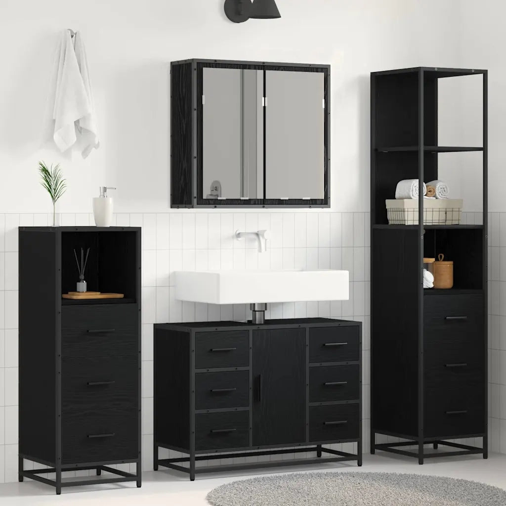 Set di mobili per il bagno 4 pcs Rovere Nero Legno multistrato 3402568