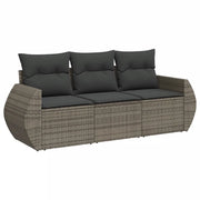 Set Divani da Giardino 3 pz | Set Salotto da Giardino con Cuscini Grigio in Polyrattan