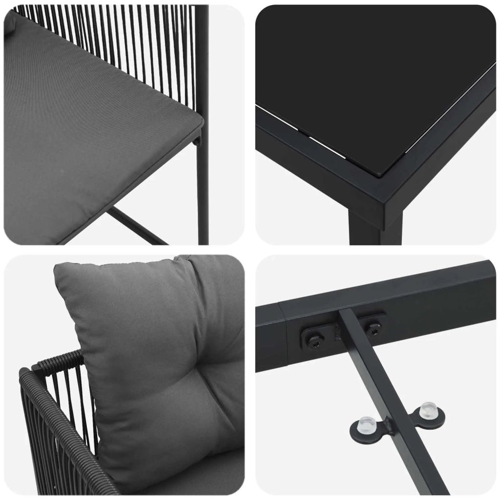 Set da Pranzo per Giardino 5 pcs Nero e antracite