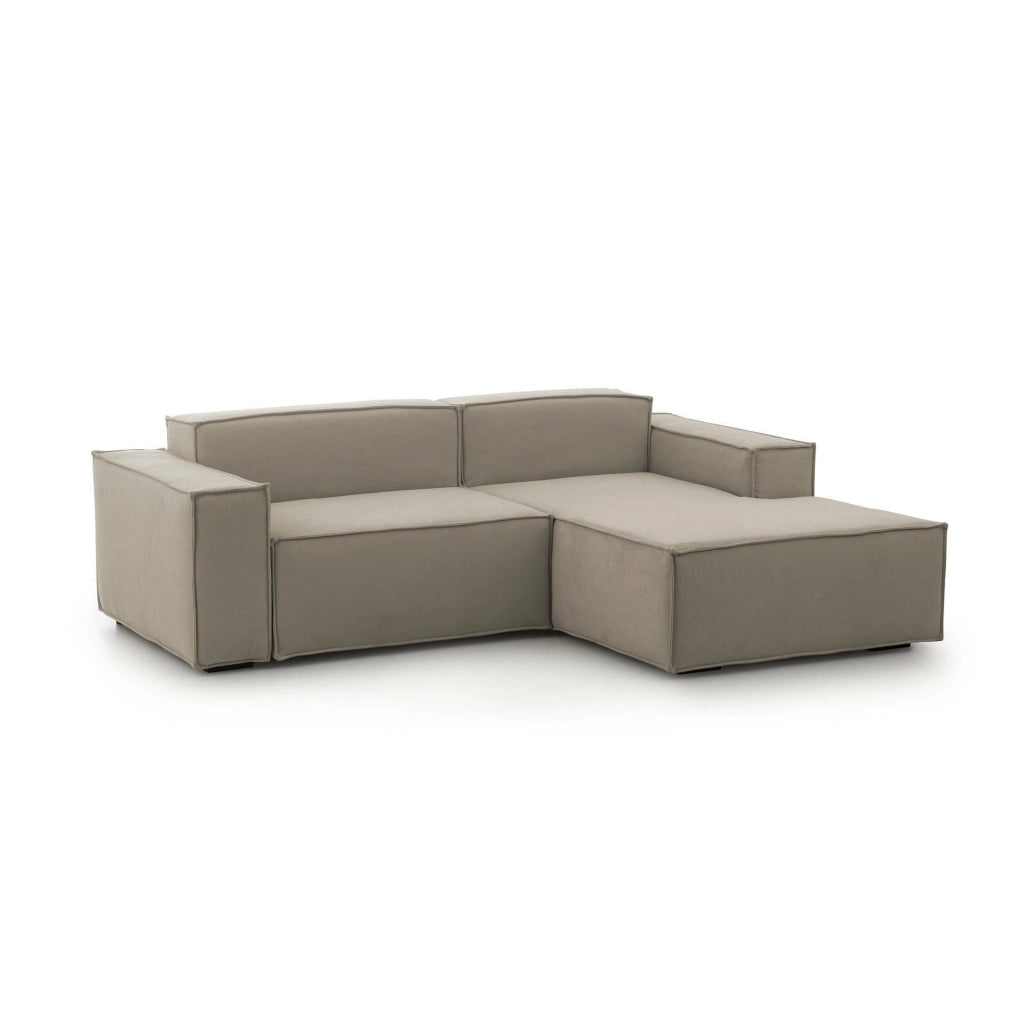 Divano fisso Ameli, Divano componibile a 2 posti large con penisola destra, Made in Italy, SofÒ  moderno in tessuto, Cm 240x170h70, Tortora