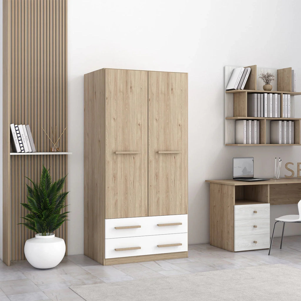 Armadio 2 ante 2 cassetti Giulia L.90 P.52 H.186 per camera cameretta lavanderia soggiorno cucina