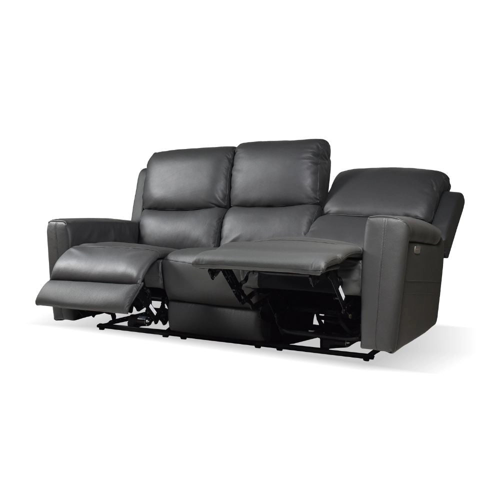 Divano recliner elettrici Claus 3 posti in vera pelle colore grigio scuro