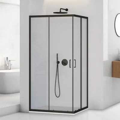 Box doccia angolare 70x90 cm nero opaco con doppio scorrevole  Tay