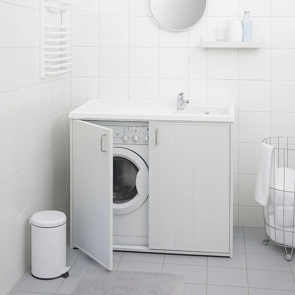 Mobile coprilavatrice e lavatoio in pvc reversibile bianco 109x60xh92 cm negrari