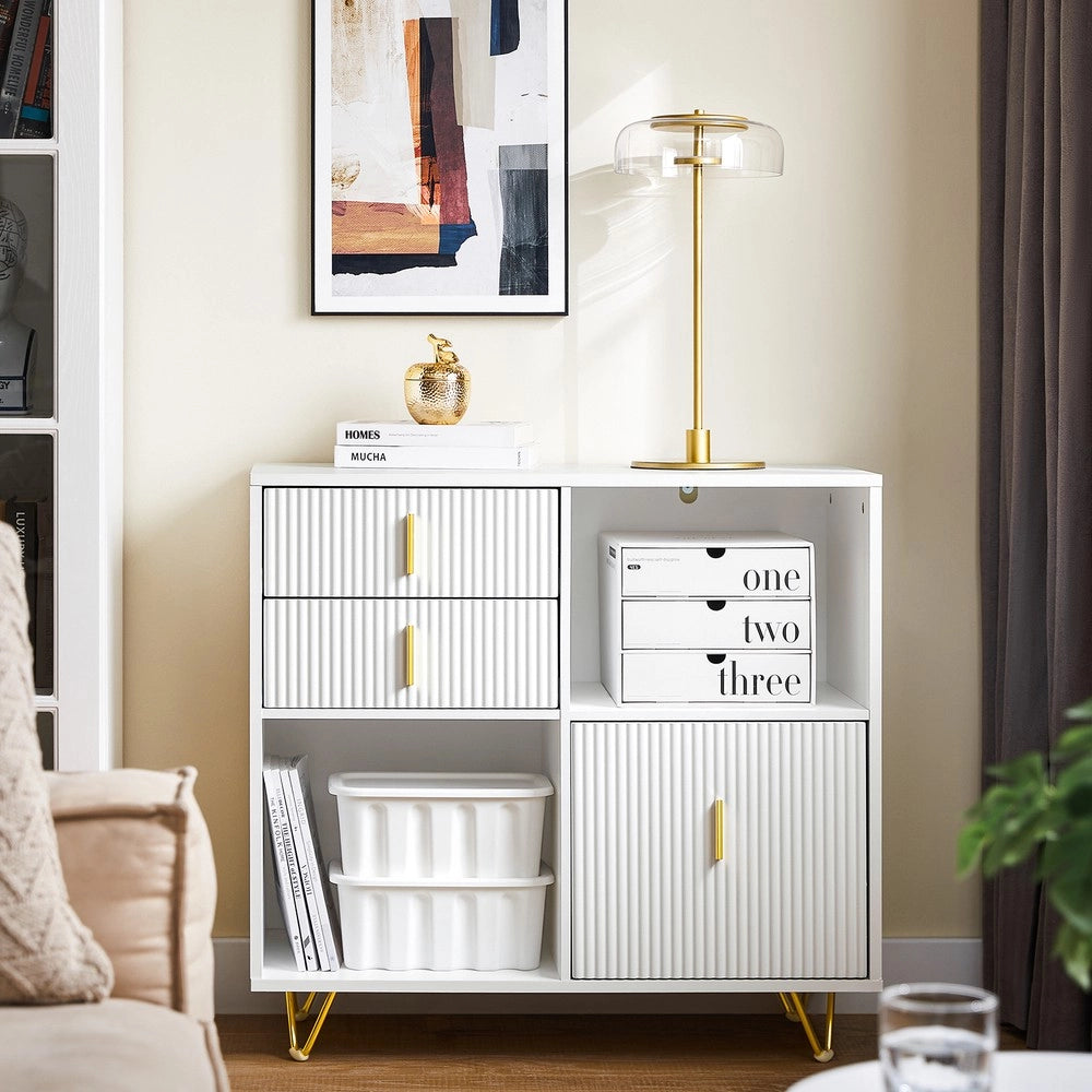SoBuy Cassettiera Ufficio da Scrivania Schedario da Ufficio con 3 Cassetti e Armadietto Portaoggetti, Mobiletto Porta Stampante Salvaspazio Bianco 80x40x75 cm ASK11-W