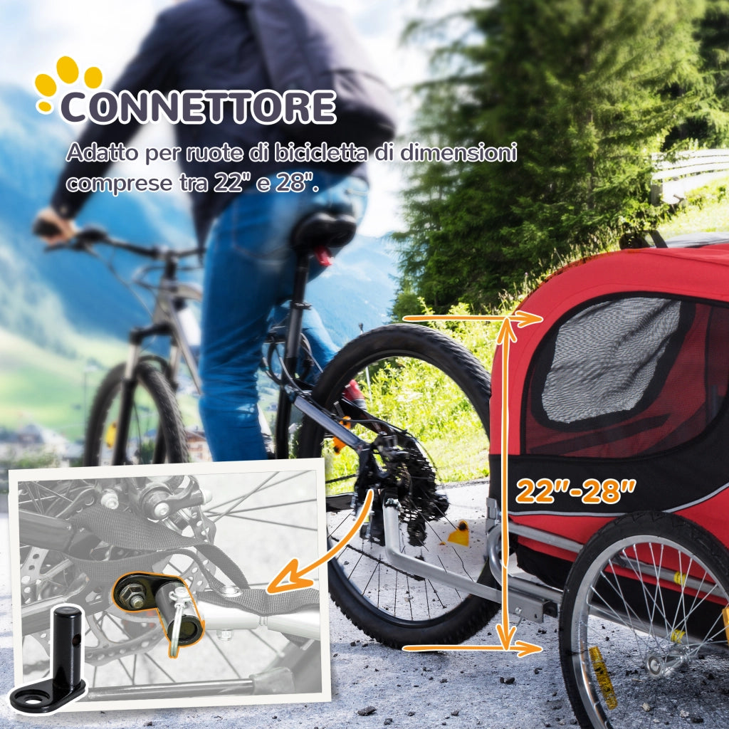 Rimorchio Bici per Cani ¨C Xylo ¨C Acciaio e Tessuto Oxford, 130x73x90 cm, Rosso e Nero