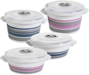 Set di 4 contenitori per microonde con coperchio, regolatore di vapore e maniglia, contenitori 2 pezzi V = 1 l, 2 pezzi V = 1,5 l, realizzati in plastica sicura per alimenti, Conformità CE