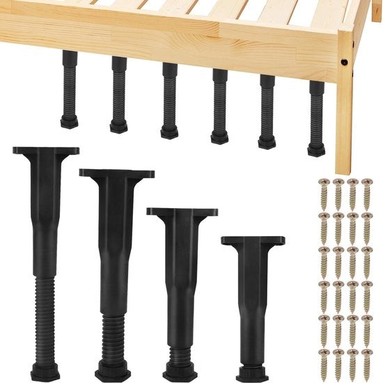 Sostegni regolabili per mobili 18,8-37cm Flessibili - Set da 4 - Sostegno per letto - PVC - Nero - Compreso 24 viti
