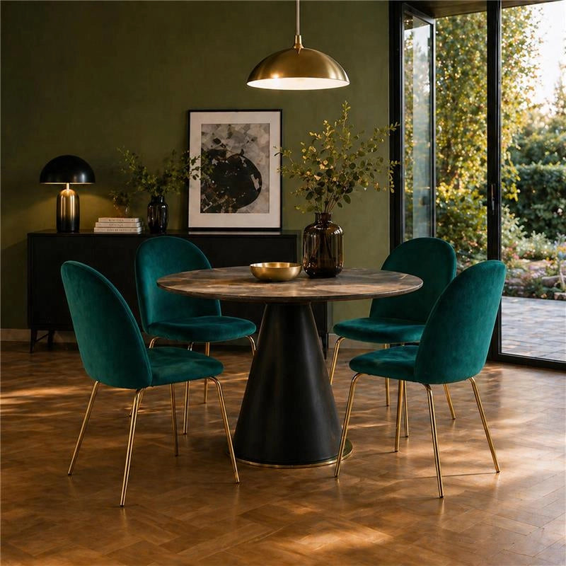 SET 4 SEDIE IN VELLUTO VERDE CON PIEDI IN METALLO COLOR ORO DIMENSIONI 42X53,5X86,5H CM