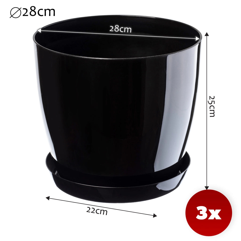 Vaso da fiori KADAX, fioriera, coperchio, 28 cm, supporto per fiori, plastica nera, 3 pezzi.