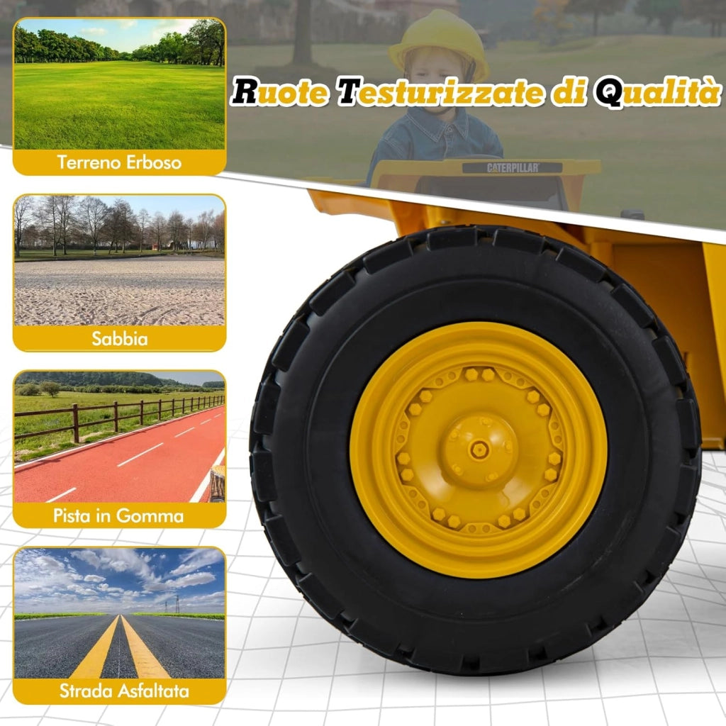 12V Caterpillar Veicolo da Costruzione Elettrico, Macchina Elettrica per Bambini con Telecomando Paletta e Cassone Basculante, 3-4 km/h, per Bambini 3-6 Anni