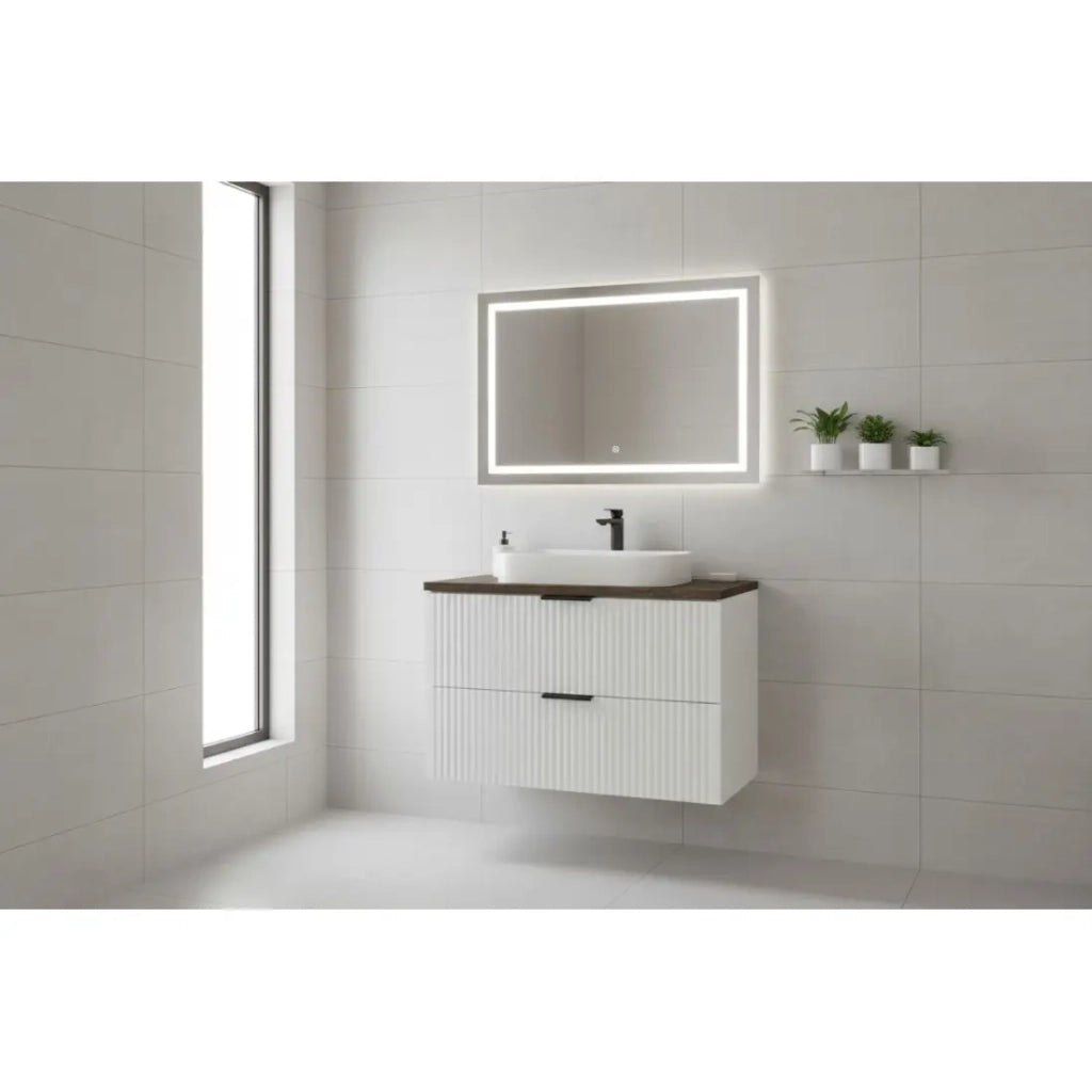 Set da bagno NOXERA 60 cm – Mobile sottolavabo sospeso bianco alpino effetto legno di abete con piano per lavabo