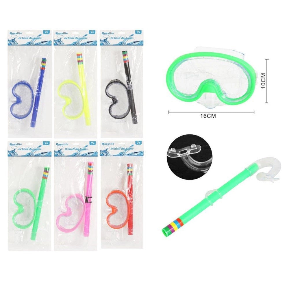 Trade Shop - Set Sub Maschera 16x10cm Con Boccaglio Colorato Nuoto Mare Estate Piscina 605415 -