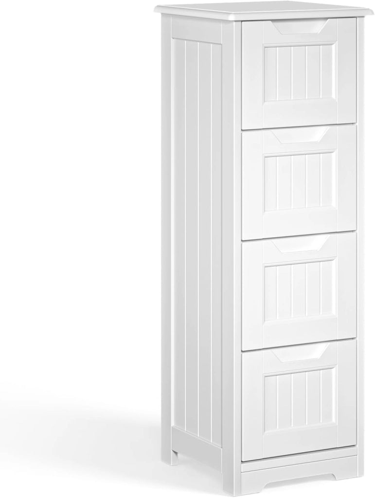 Mobile Bagno con 4 Cassetti,Armadio Bagno Stretto,Conservazione MDF Impermeabile,Mobile Laterale per Bagno,Camera da Letto,Ingresso,Cucina,30X30X85CM,Bianco