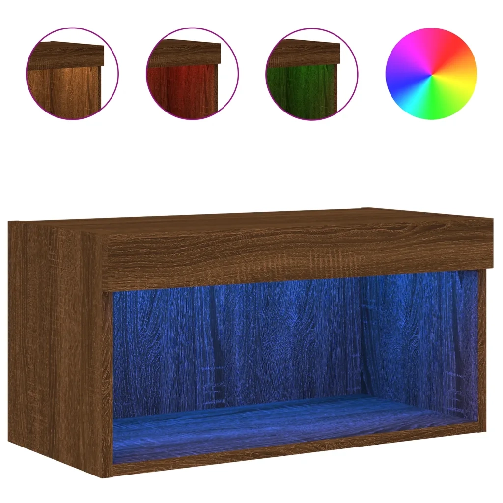 Mobile Porta TV con Luci LED Rovere Marrone 60x30x30 cm 837139