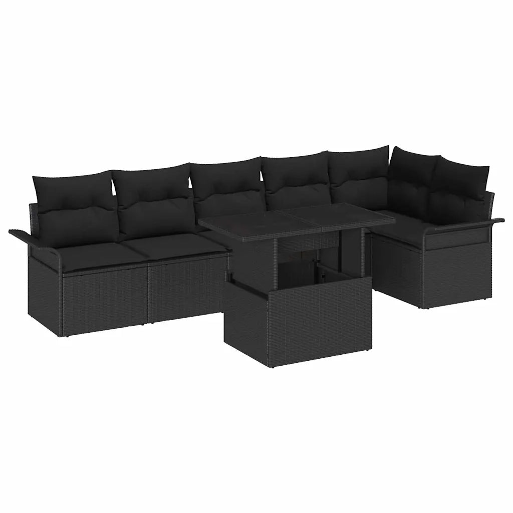Set Divano da Giardino con cuscino 7 pcs Nero Poly Rattan 3348299