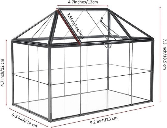 Terrario in vetro di 9,2 pollici, forma di casa in vetro nero artigianale, contenitore per piante in stile vintage per piante grasse, cactacee e piante aeree