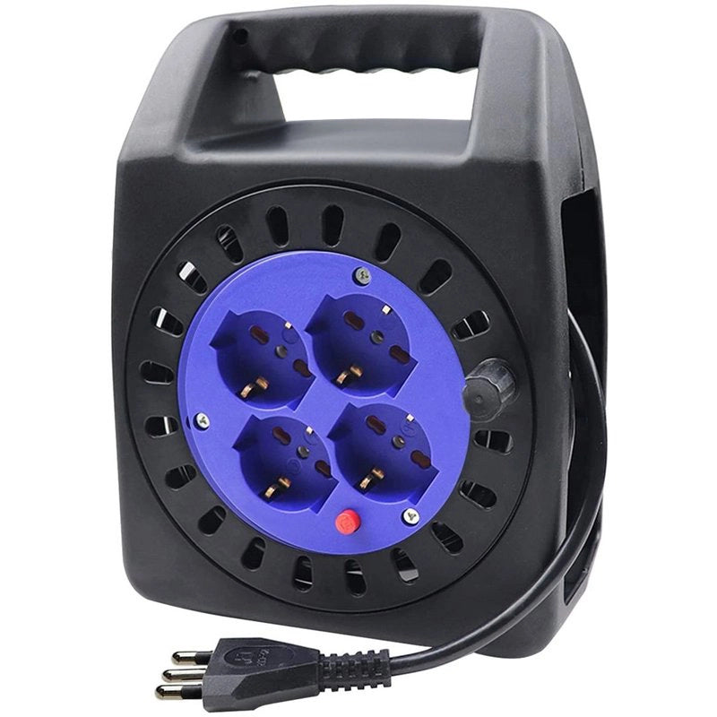 Avvolgicavo Elettrico Prolunga Elettrica 15 Metri 4 Prese Polivalenti Schuko + 10A/16A Spina 16A