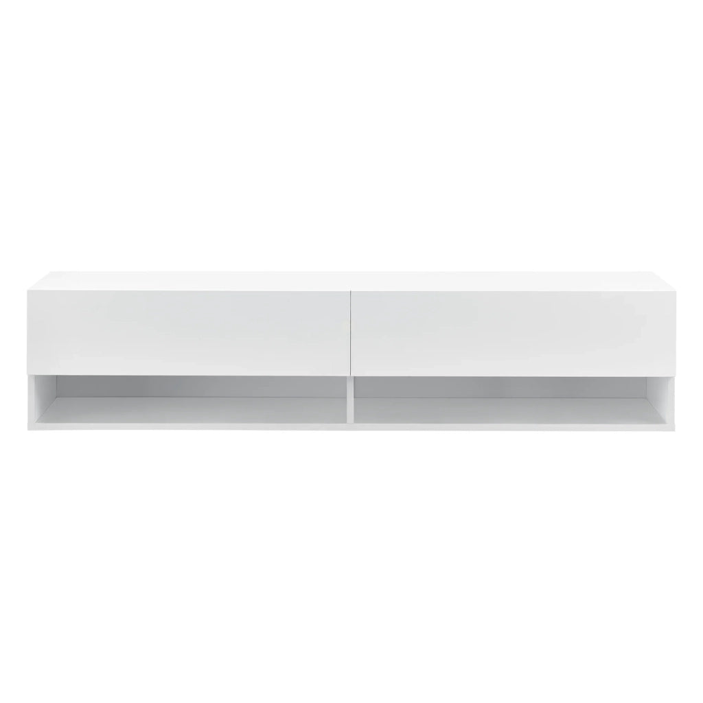 Mensola da parete con 2 cassetti e ante porta TV 140 cm bianco 03_0005184