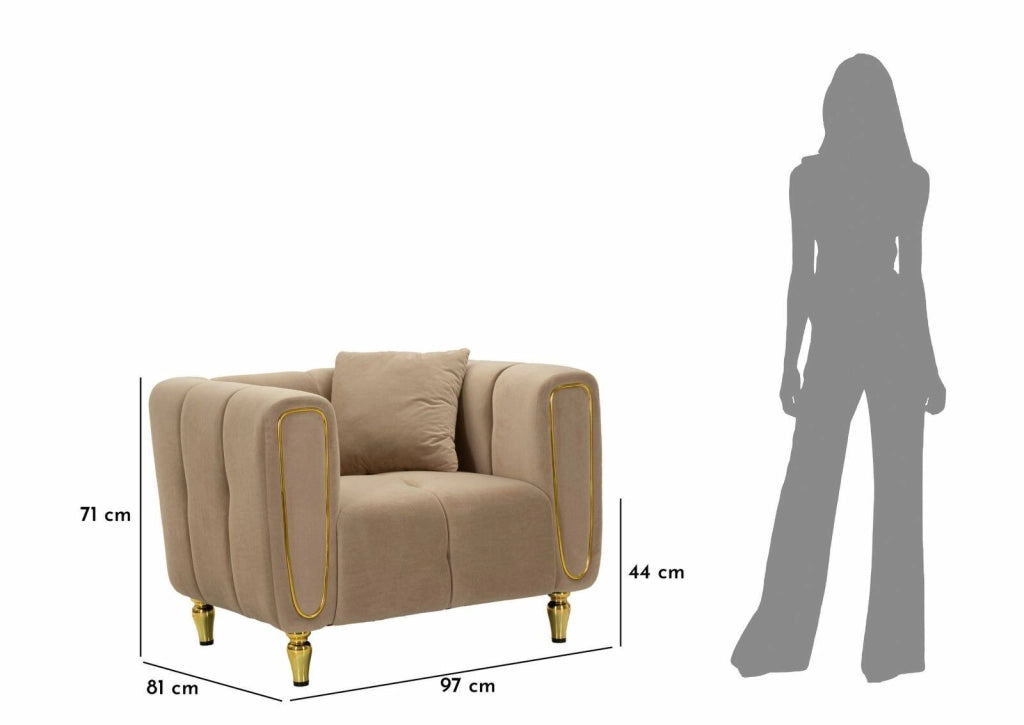 Poltrona Madama, Seduta imbottita, Divano singolo da salotto, Sedia con braccioli, 81x97 h71 cm, Grigio e Oro