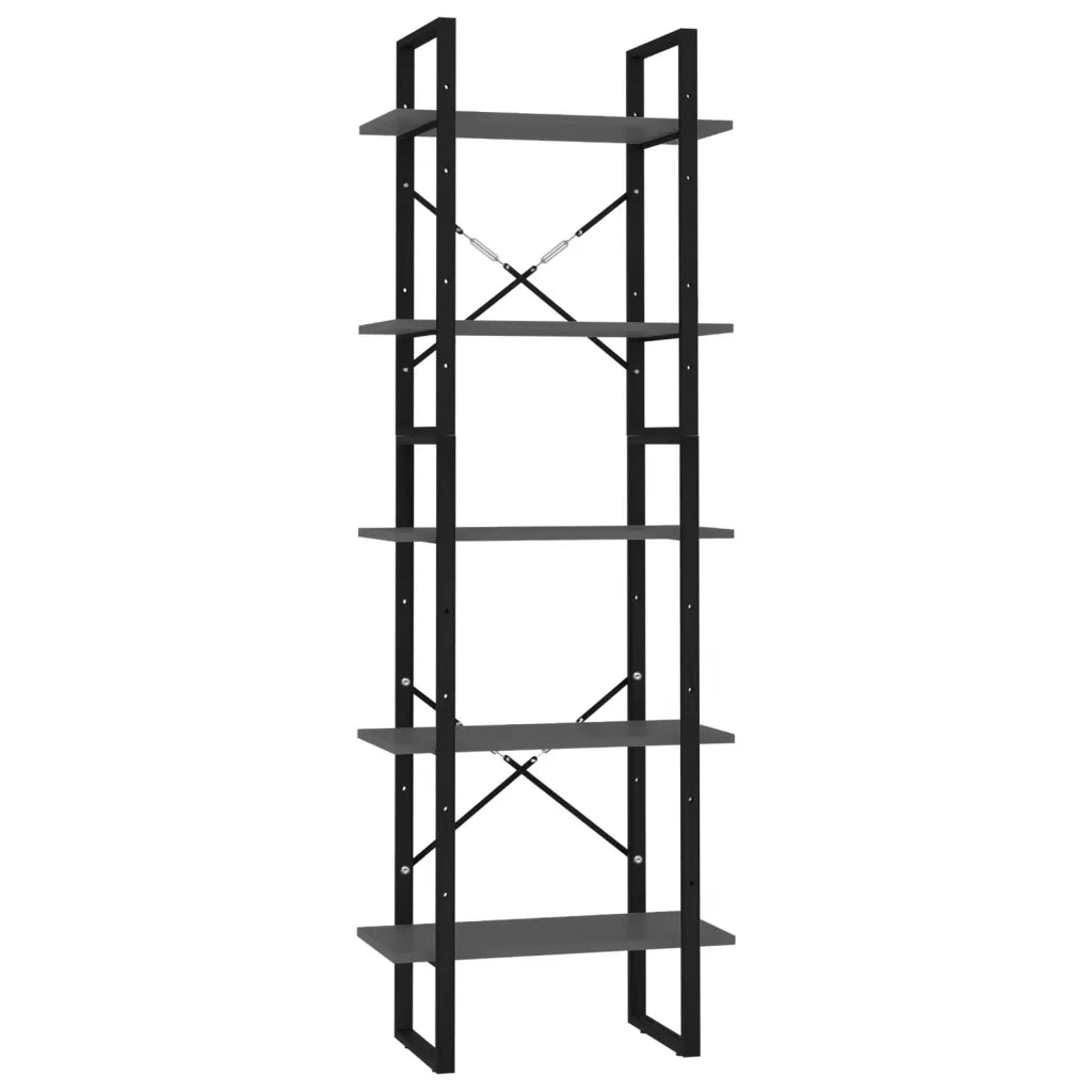 Libreria a 5 Ripiani-Scaffale per Libri-Mobile di Stoccaggio Grigia 60x30x175 cm in Legno Multistrato