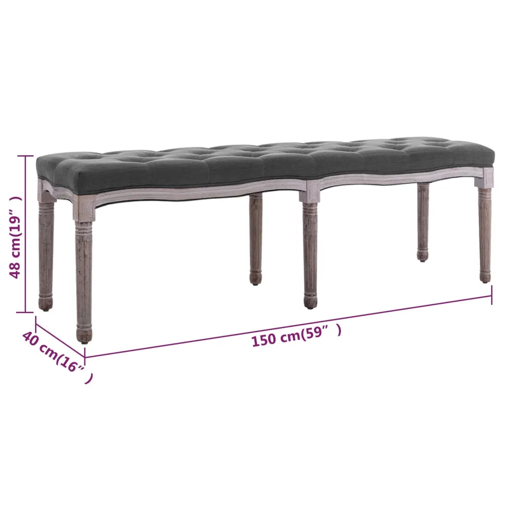 Panca-Sgabello in Lino e Legno Massello 150x40x48 cm Grigio Scuro