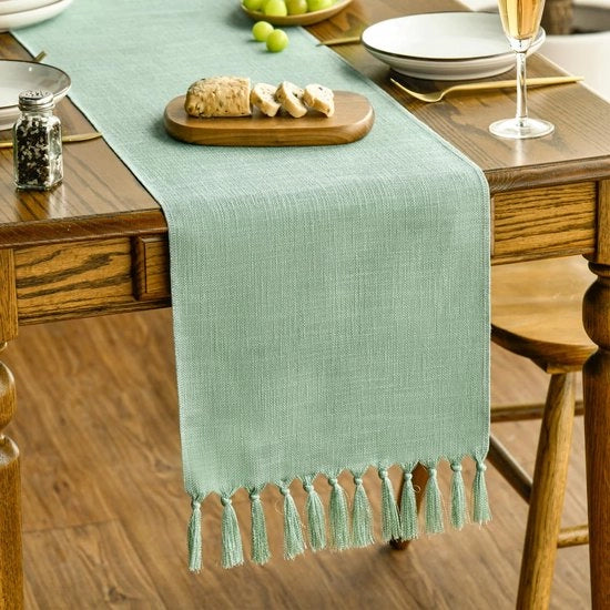 Decorazione per tavolo da pranzo in stile rurale, verde smeraldo, 33x243 cm