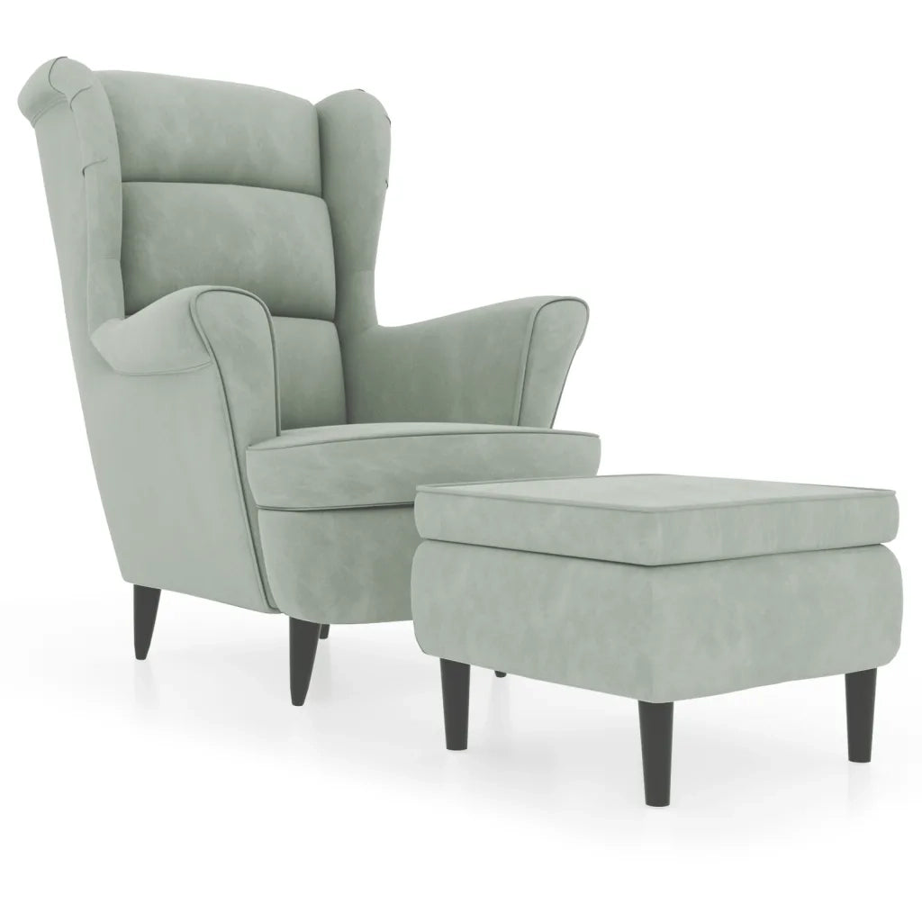 Poltrona Schienale ad Ala con Poggiapiedi Grigio Chiaro Velluto 3115931