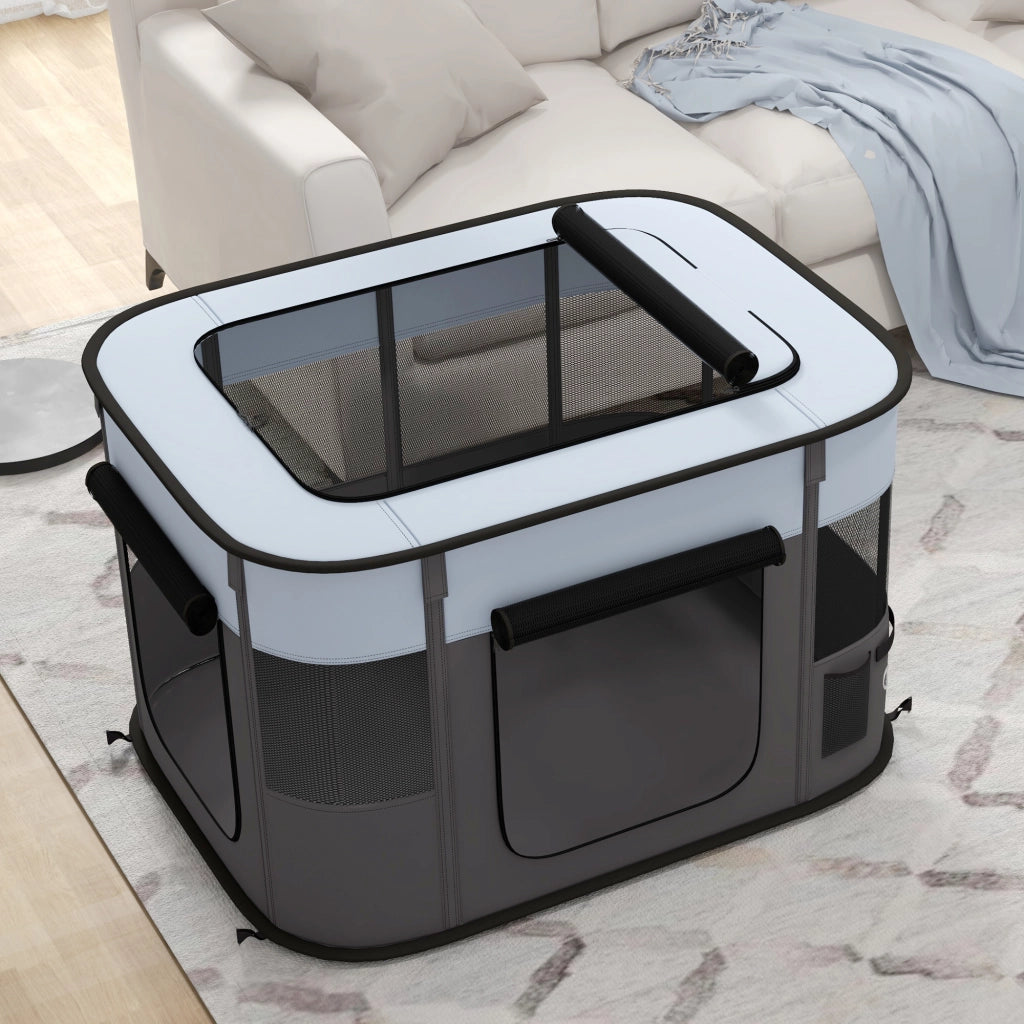 Recinto pieghevole per cani gatti animali piccoli ¨C Xylo ¨C tessuto Oxford grigio nero 94x74x60 cm
