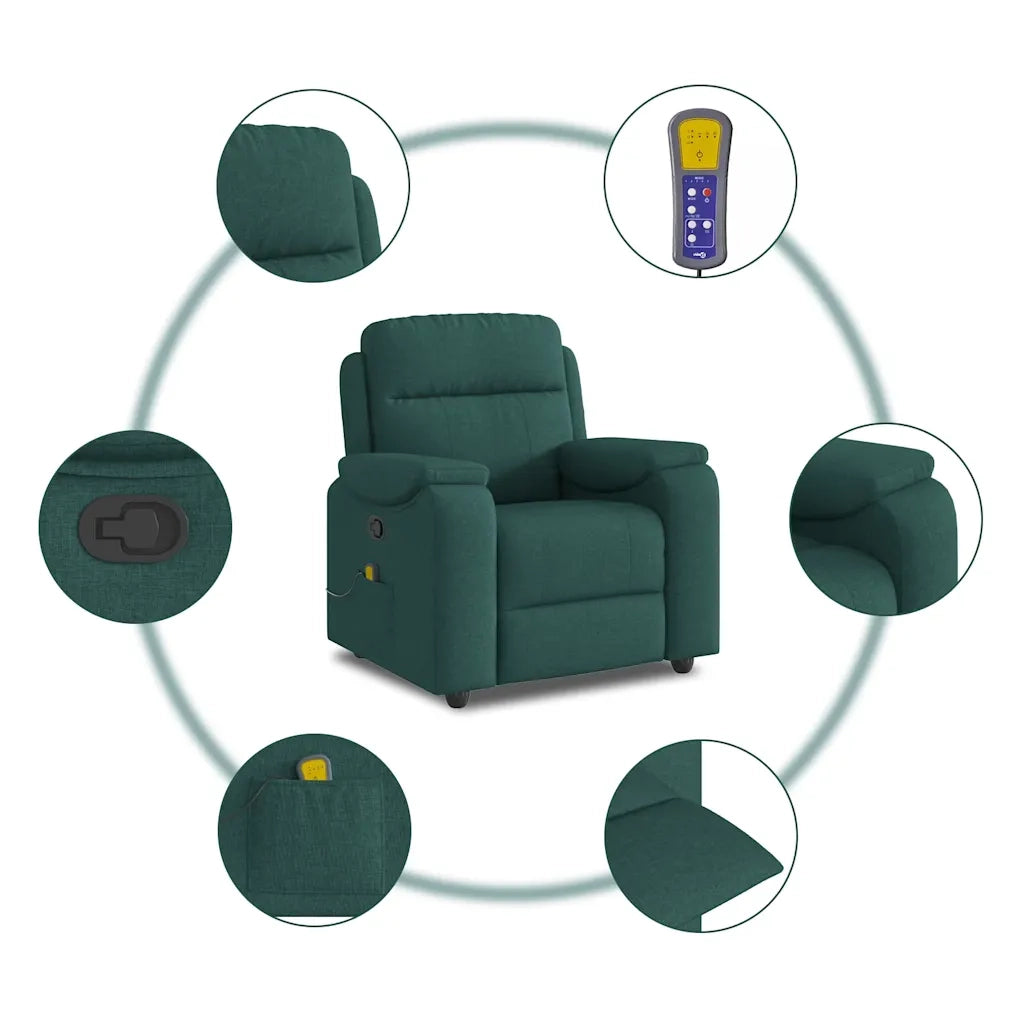 Divano Sedia-Poltrona Massaggiante Reclinabile Verde Scuro in Tessuto 512308