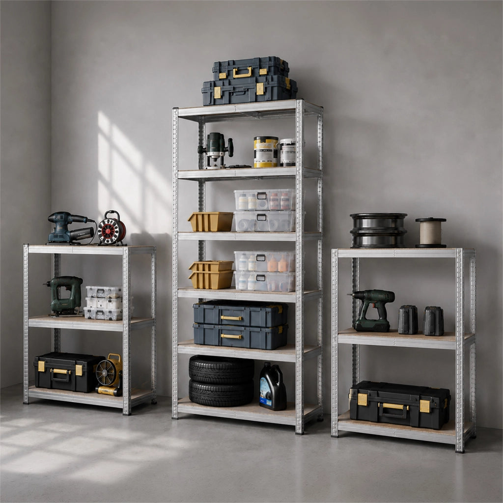 Set 2 Scaffali Metallici Modulari 180x90x40 cm 6 Ripiani in MDF Portata 875 kg Totali Montaggio ad Incastro Scaffalatura Garage Cantina Magazzino Officina Grigio