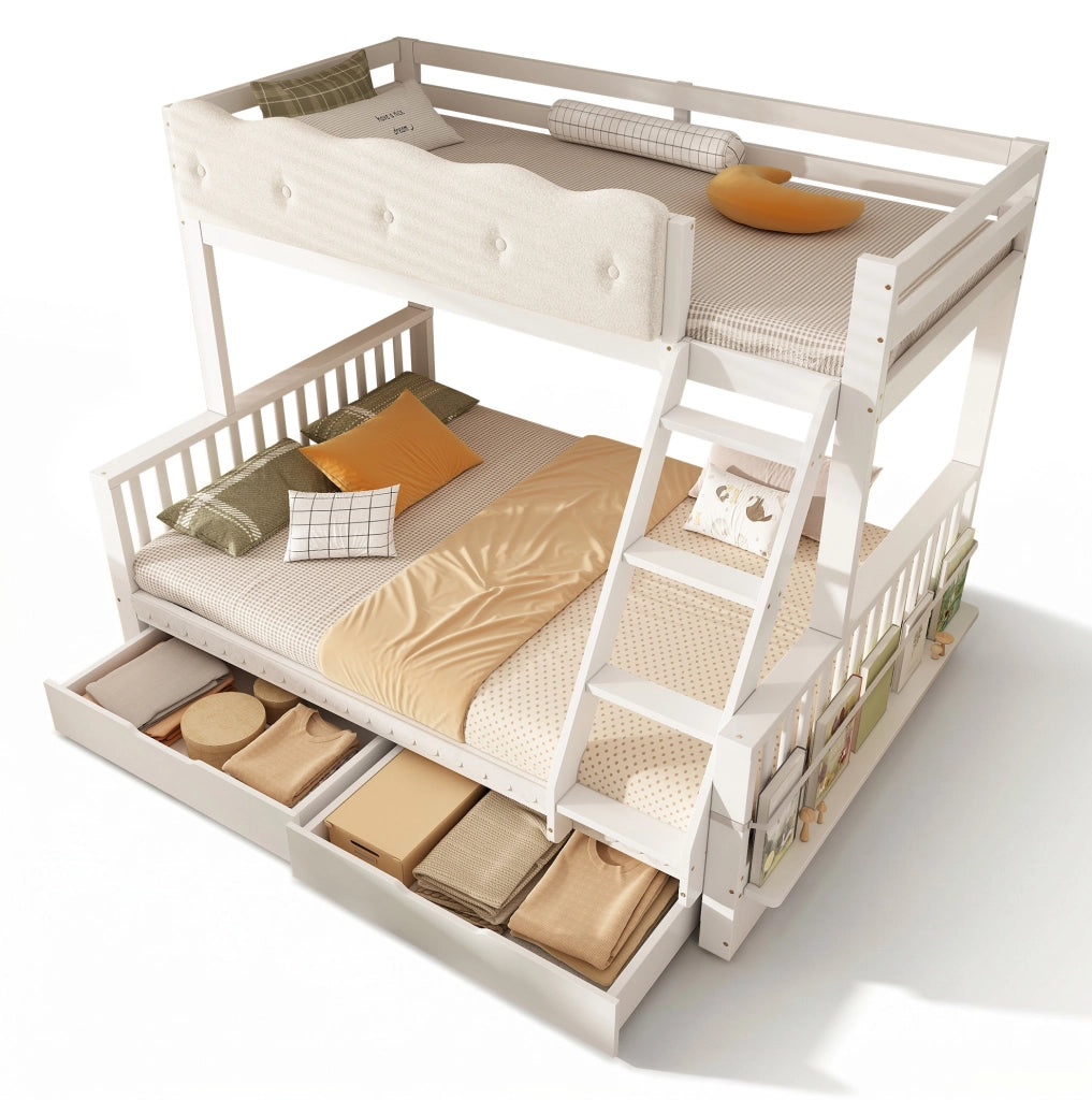Letto a castello 90x200/140x200 cm con cassetti e portariviste bianco HAVRYA