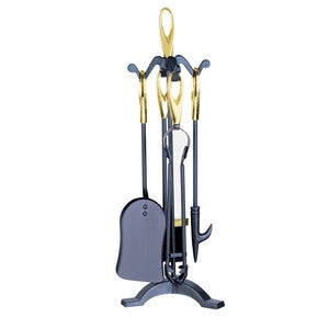 C SET ATTREZZI CAMINO C/STAND 5 PZ ORO- 1,0 pz