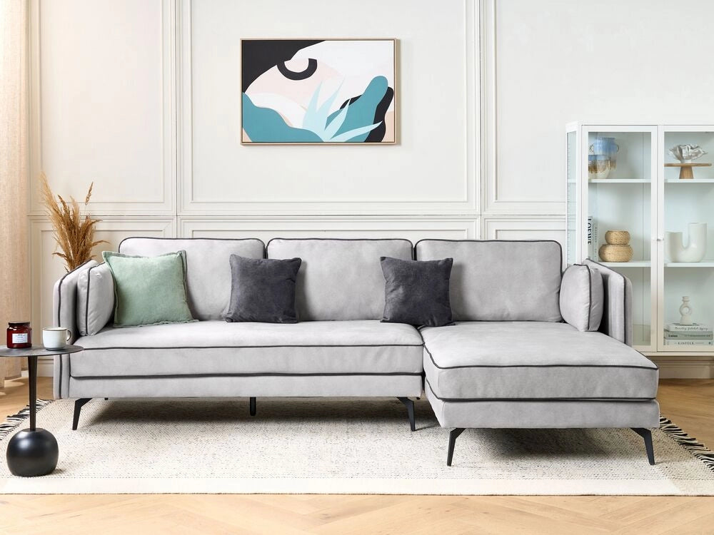 Divano 3 posti angolare regolabile lato sinistro in velluto grigio stile moderno design classico