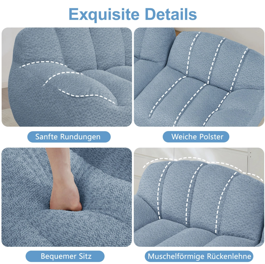 Divano modulare 3 posti con 2 pouf; 288x165x79 cm; in fleece granulare blu