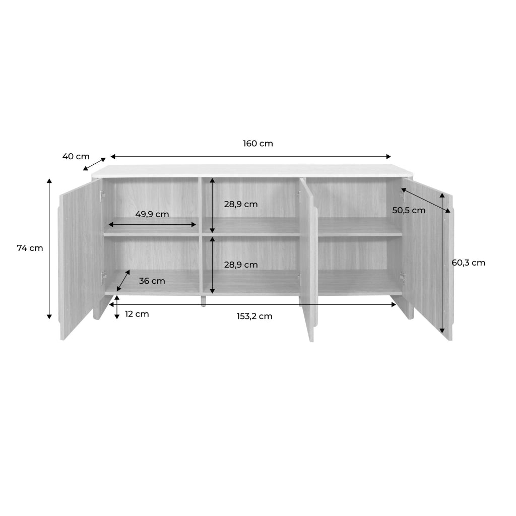 Credenza effetto legno e travertino a 3 ante, 160 cm, noce
