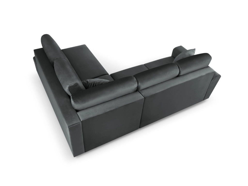 Cosmopolitan Design - Divano convertibile angolare destro con contenitore "Kyoto" 5 posti in velluto grigio scuro 