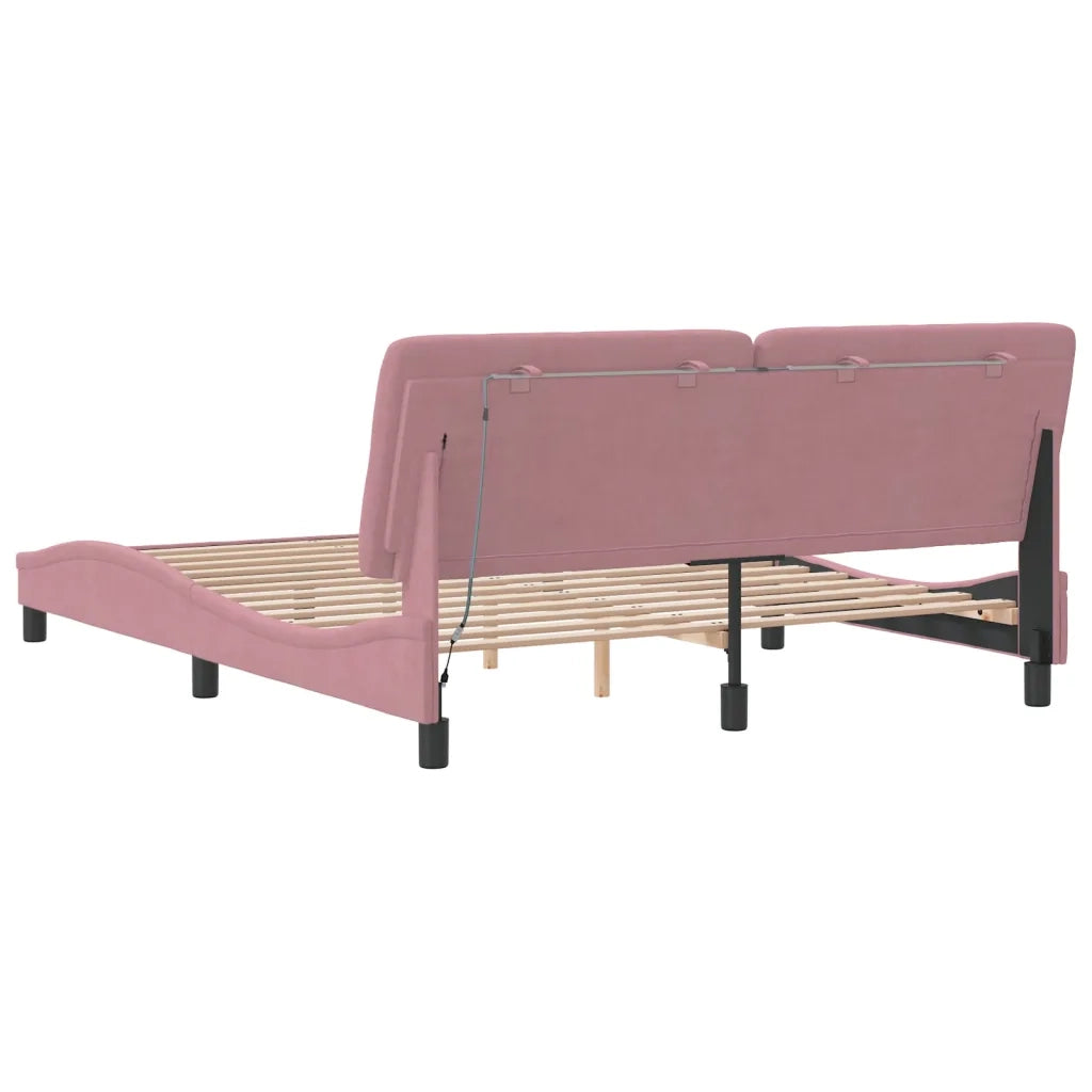vidaXL Giroletto con Luci LED Rosa 160x200 cm in Velluto