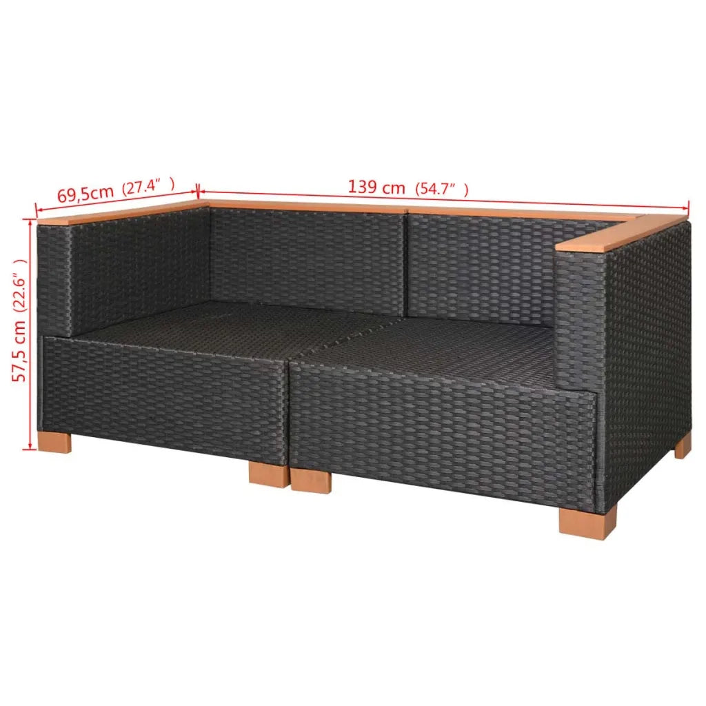 Divano da Giardino in Polyrattan Nero 42754