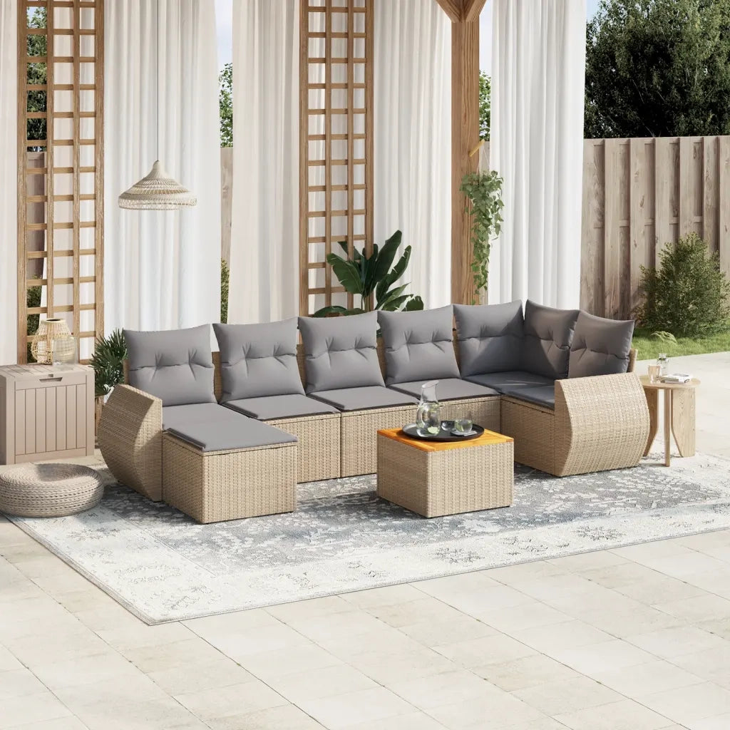 Set Divano da Giardino 8 pz con Cuscini Beige in Polyrattancod mxl 114280