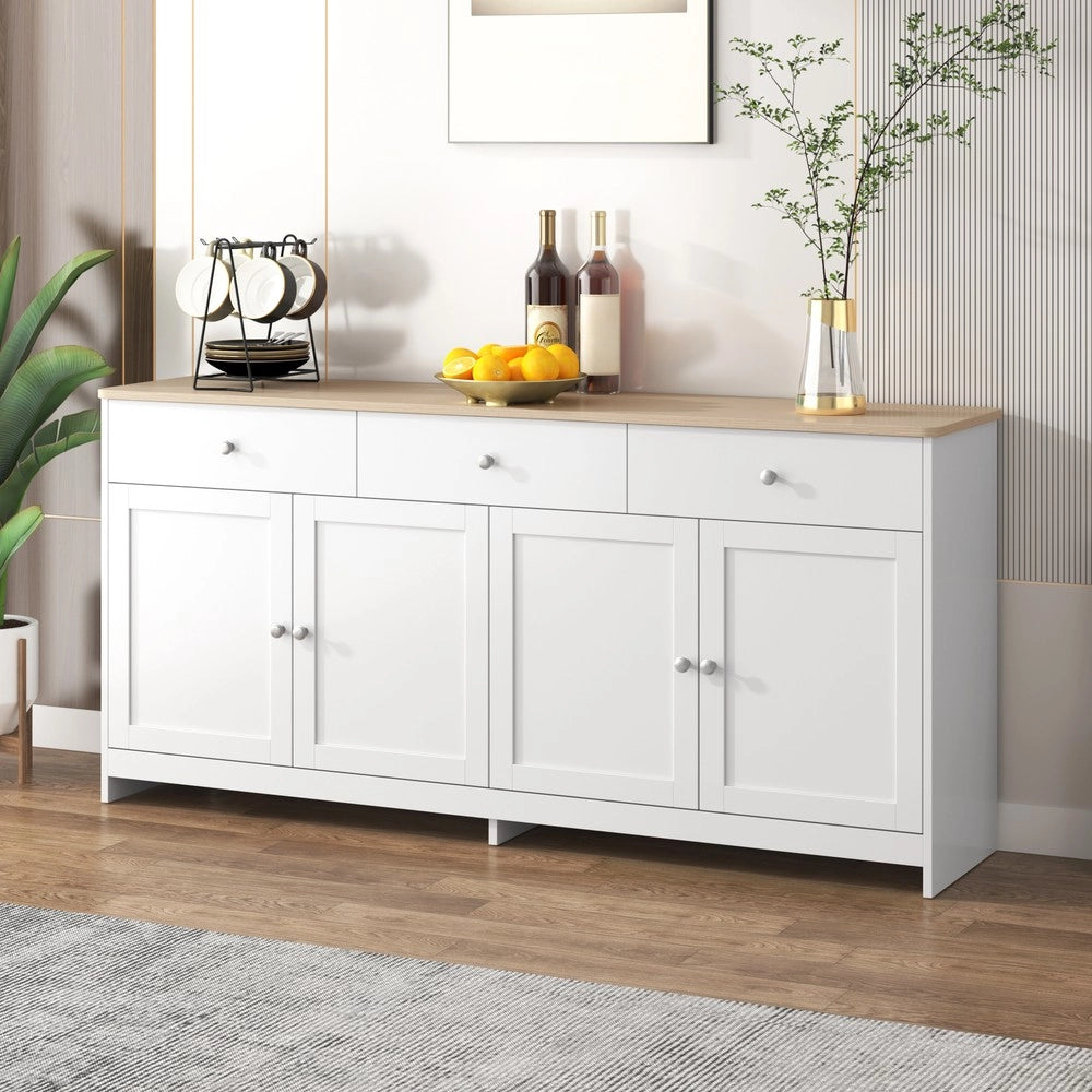 Credenza 4 Ante e 3 Cassetti ¨C MINIMAL ¨C Legno Bianco, Soggiorno