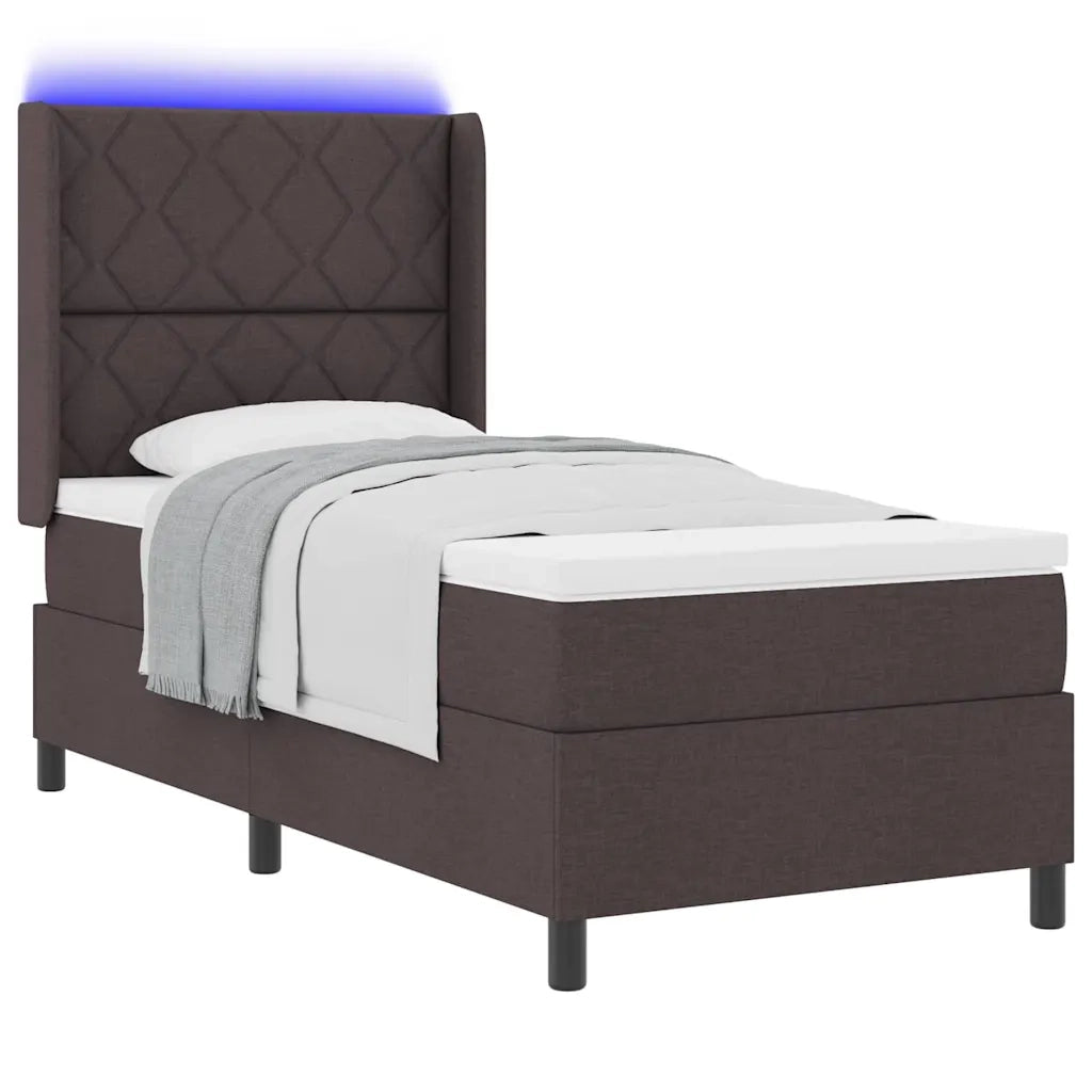 Letto a Sorgente LED Marrone Scuro 100 x 200 cm Tessuto