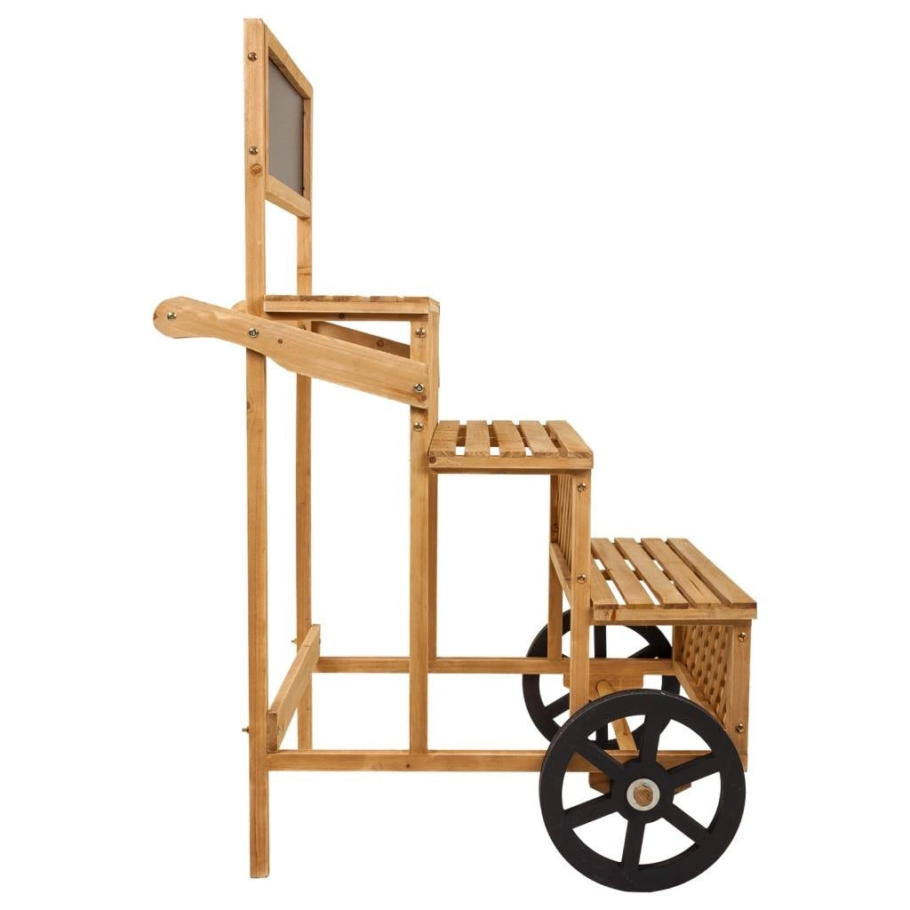 Carrello espositivo in legno marrone con lavagna 70x71x116h