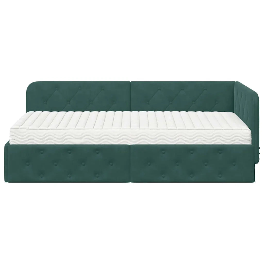 Cornice del letto ad angolo Verde Scuro 100 x 200 cm Velluto