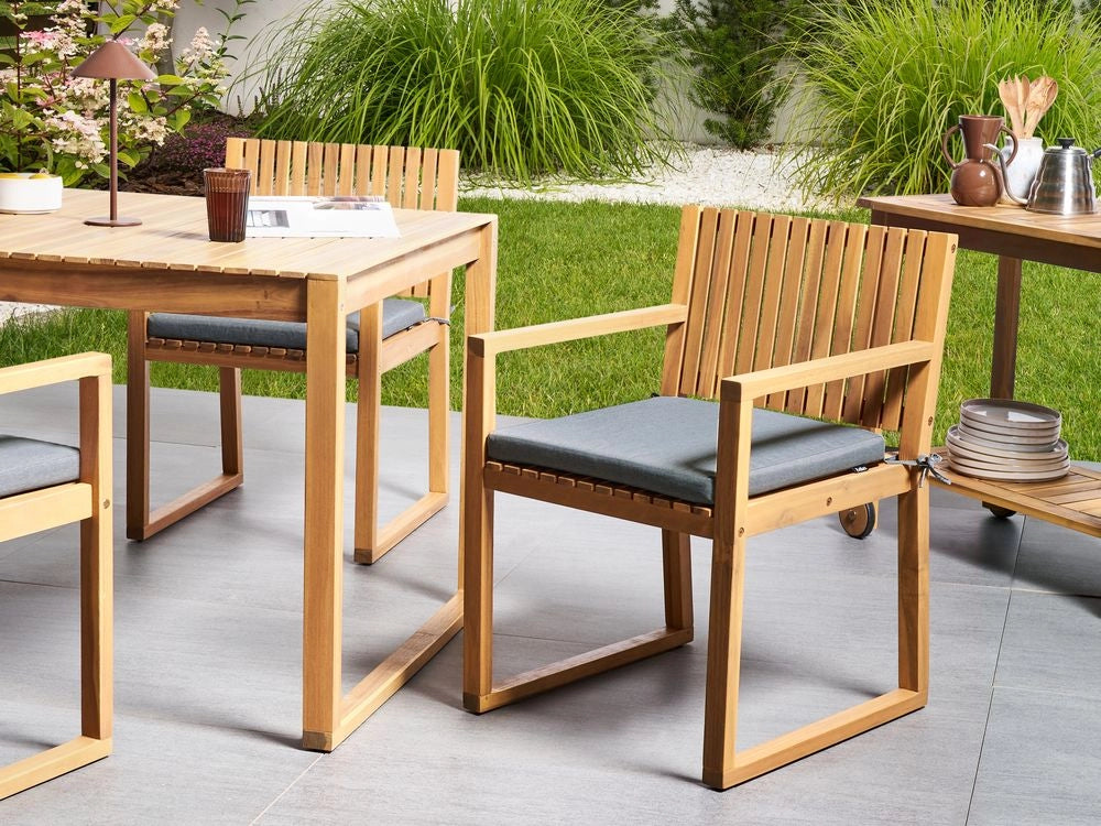 Set di 8 cuscini per sedie da giardino in tessuto poliestere resistente ai raggi UV grigio