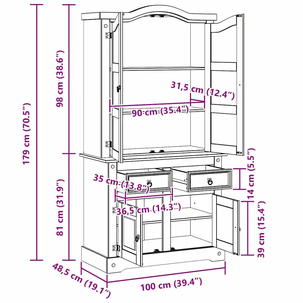 Credenza Corona Bianco 100 x 48,5 x 179 cm Pino massello 42021199