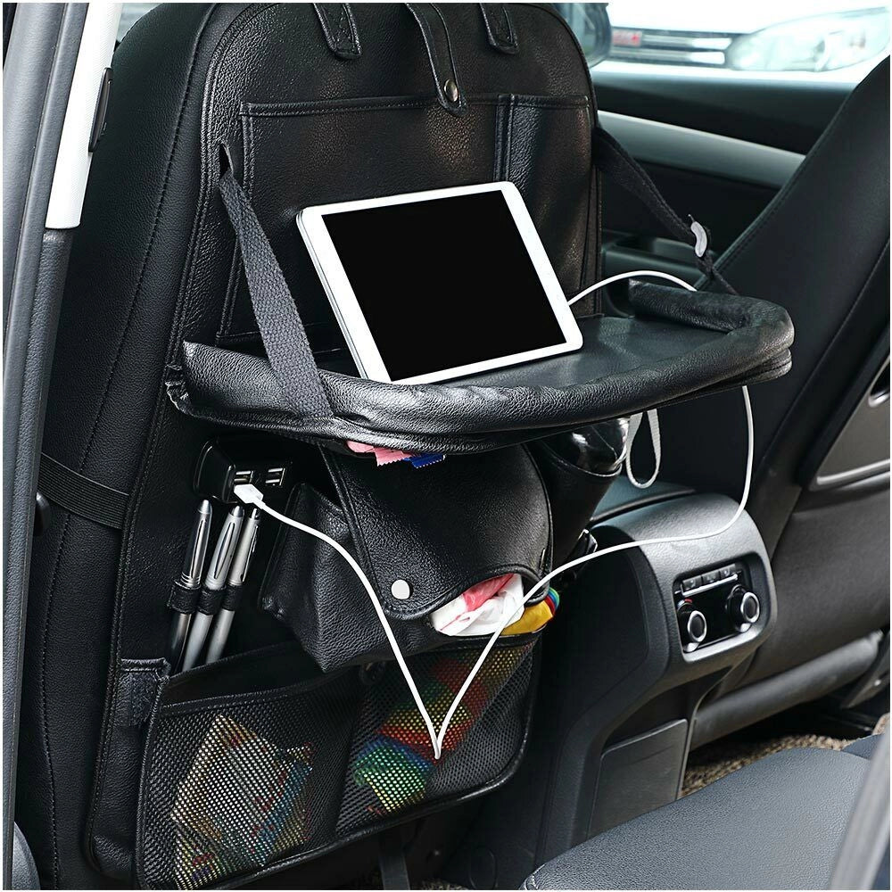 Organizer Schienale Sedile Auto Organizzatore con USB Tavolino Tasche Portatutto