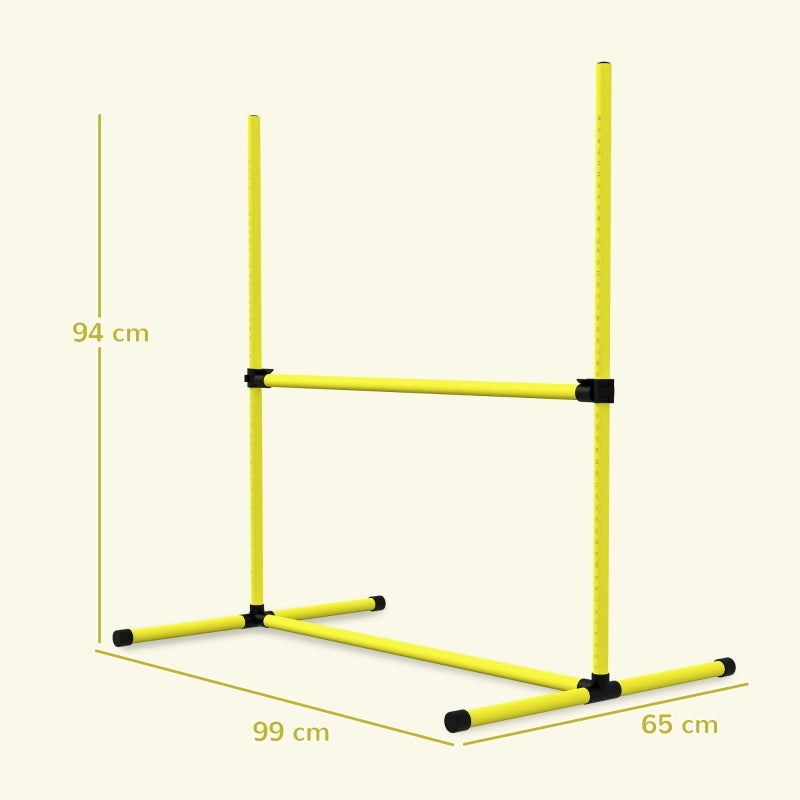 Set agility per cani con 4 ostacoli 2 pali slalom e 5 aste a terra regolabile in altezza in plastica gialla