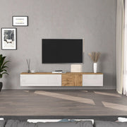 WHOUS Mobile porta TV sospeso Iseo con 2 ante e 1 ribalta bianco lucido e rovere 200x35x30 cm
